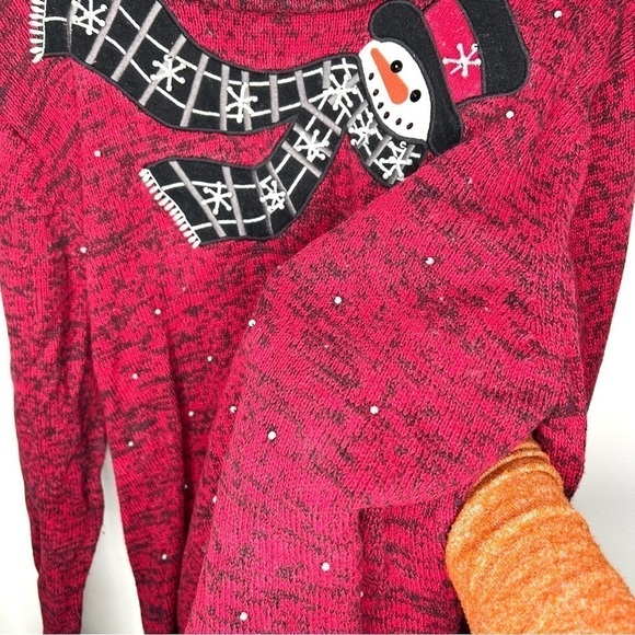 Vintage Mandal Bay Embellished Winter Snowman Pearl Marled Red Sweater Size XXL - Picture 6 of 11
